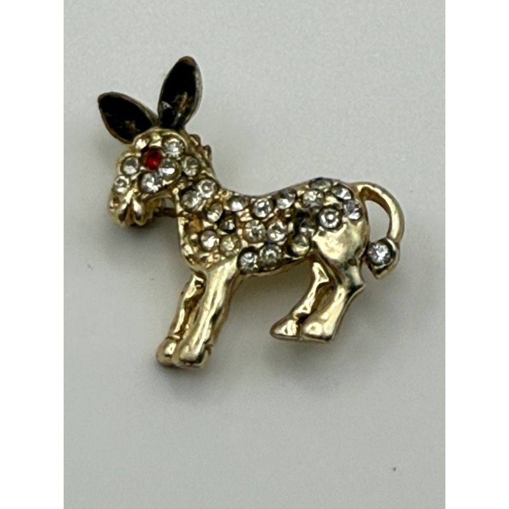 Vintage 1950s Mid-Century Rhinestone Donkey Burro Animal Pin Brooch